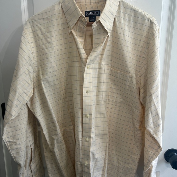 Lands' End Other - EUC Lands' End Men's Buttery yellow  and Blue windowpane plaid button up shirt.